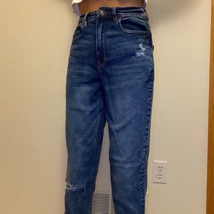 American Eagle dark wash ripped mom jeans